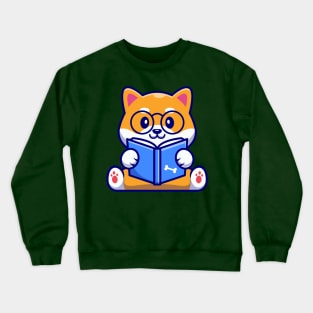 Cute Shiba Inu Dog Reading Book Cartoon Crewneck Sweatshirt